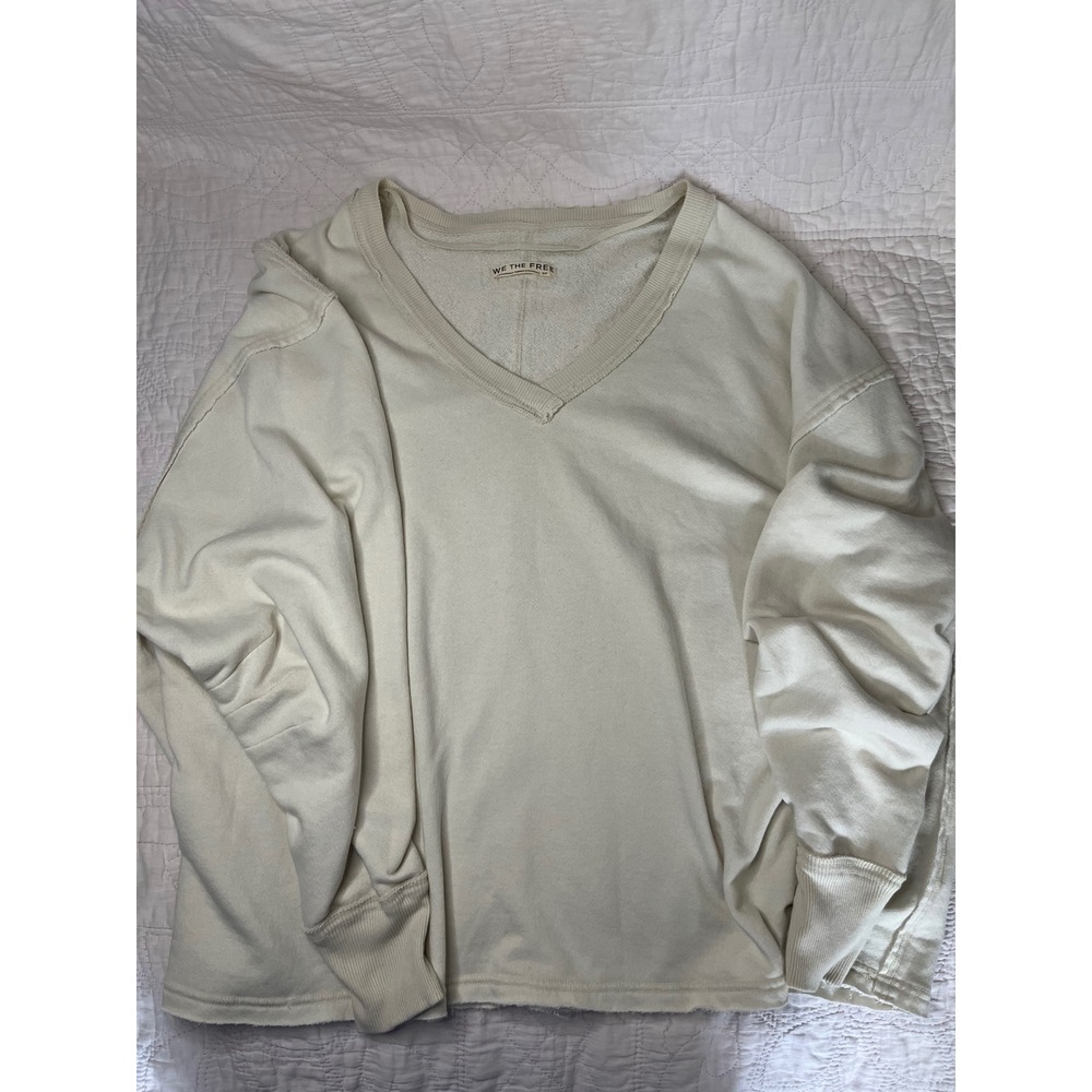 We The Free, Free People, very Oversized V-Neck Sweatshirt Cream Ivory Small